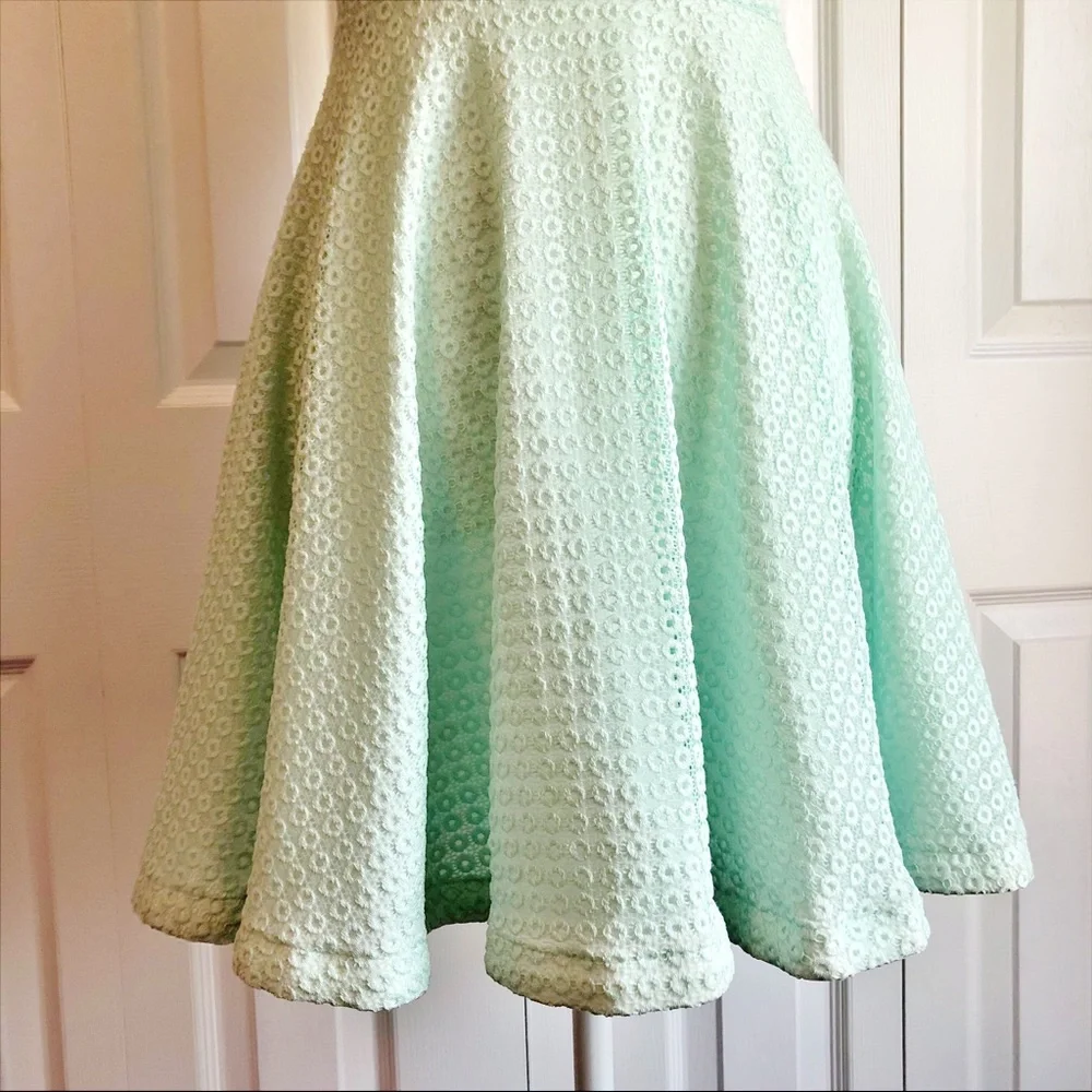 B. Darlin Juniors' Mint Green Fit & Flare Lace Dot Eyelet Dress - Picture 8 of 16